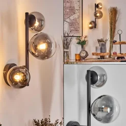 Suspension Verre Fumé-hofstein Chehalis Boule lumineuse, Applique murale 23 cm Chrome, Clair, Fumé, 3 lumières