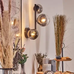 Suspension Verre Fumé-hofstein Chehalis Boule lumineuse, Applique murale 23 cm Chrome, Clair, Fumé, 3 lumières