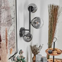 Suspension Verre Fumé-hofstein Chehalis Boule lumineuse, Applique murale 23 cm Chrome, Clair, Fumé, 3 lumières