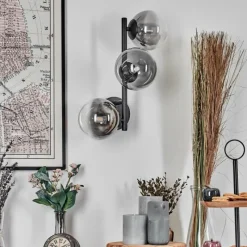 hofstein Chehalis Boule lumineuse, Applique murale 28 cm Chrome, Clair, Fumé, 3 lumières