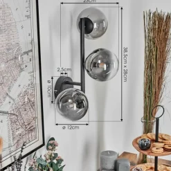 hofstein Chehalis Boule lumineuse, Applique murale 28 cm Chrome, Clair, Fumé, 3 lumières