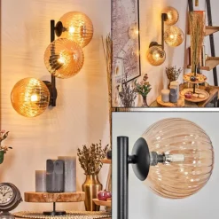 Lampes Vintages & Rétros-hofstein Chehalis Boule lumineuse, Applique murale Ambre, 3 lumières