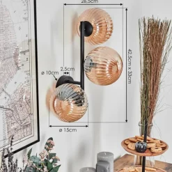 Lampes Vintages & Rétros-hofstein Chehalis Boule lumineuse, Applique murale Ambre, 3 lumières