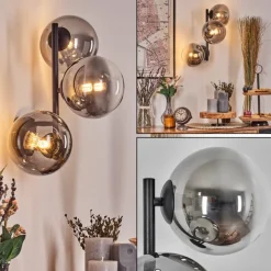 hofstein Chehalis Boule lumineuse, Applique murale 33 cm Chrome, Clair, Fumé, 3 lumières