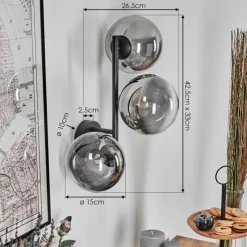 hofstein Chehalis Boule lumineuse, Applique murale 33 cm Chrome, Clair, Fumé, 3 lumières