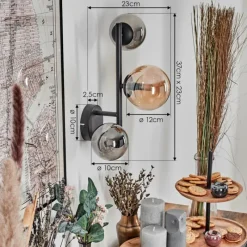 hofstein Chehalis Boule lumineuse, Applique murale 23 cm Ambre, Fumé, 3 lumières