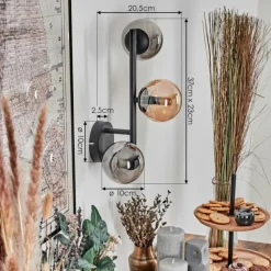 hofstein Chehalis Boule lumineuse, Applique murale 23 cm Ambre, Fumé, 3 lumières