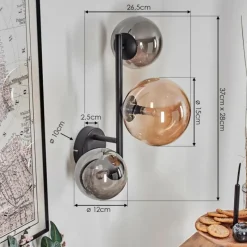 hofstein Chehalis Boule lumineuse, Applique murale Ambre, Fumé, 3 lumières