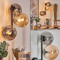 hofstein Chehalis Boule lumineuse, Applique murale Ambre, Fumé, 3 lumières