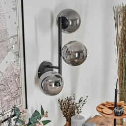 Suspension Verre Fumé-hofstein Chehalis Boule lumineuse, Applique murale Fumé, 3 lumières