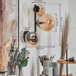 hofstein Chehalis Boule lumineuse, Applique murale Ambre, 3 lumières