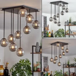 hofstein Chehalis Plafonnier, Boule lumineuse Fumé, 9 lumières