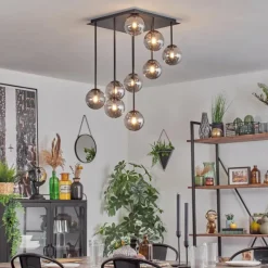 hofstein Chehalis Plafonnier, Boule lumineuse Fumé, 9 lumières