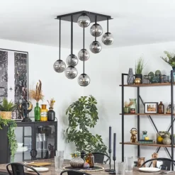 hofstein Chehalis Plafonnier, Boule lumineuse Fumé, 9 lumières