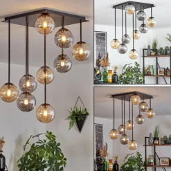 hofstein Chehalis Plafonnier, Boule lumineuse Ambre, Fumé, 9 lumières