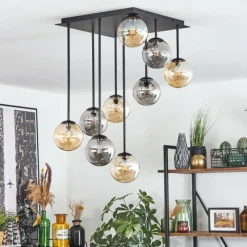 hofstein Chehalis Plafonnier, Boule lumineuse Ambre, Fumé, 9 lumières