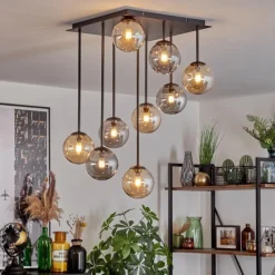 hofstein Chehalis Plafonnier, Boule lumineuse Ambre, Fumé, 9 lumières