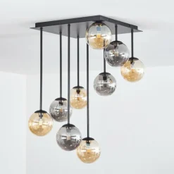 hofstein Chehalis Plafonnier, Boule lumineuse Ambre, Fumé, 9 lumières