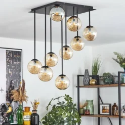 hofstein Chehalis Plafonnier, Boule lumineuse Ambre, 9 lumières