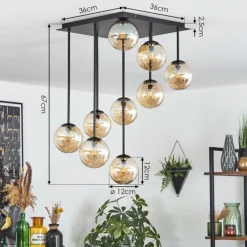 hofstein Chehalis Plafonnier, Boule lumineuse Ambre, 9 lumières