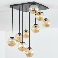 hofstein Chehalis Plafonnier, Boule lumineuse Ambre, 9 lumières