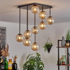 hofstein Chehalis Plafonnier, Boule lumineuse Ambre, 9 lumières