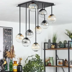 hofstein Chehalis Plafonnier, Boule lumineuse Ambre, Clair, Fumé, 9 lumières