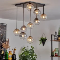 hofstein Chehalis Plafonnier, Boule lumineuse Ambre, Clair, Fumé, 9 lumières
