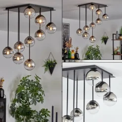 hofstein Chehalis Plafonnier, Boule lumineuse Chrome, Clair, Fumé, 9 lumières