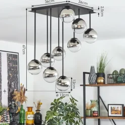 hofstein Chehalis Plafonnier, Boule lumineuse Chrome, Clair, Fumé, 9 lumières