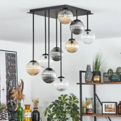 hofstein Chehalis Plafonnier, Boule lumineuse Ambre, Clair, Fumé, 9 lumières