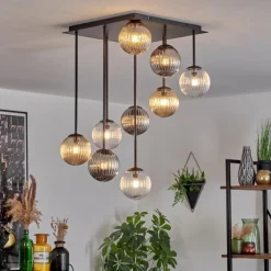 hofstein Chehalis Plafonnier, Boule lumineuse Ambre, Clair, Fumé, 9 lumières