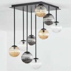 hofstein Chehalis Plafonnier, Boule lumineuse Ambre, Clair, Fumé, 9 lumières
