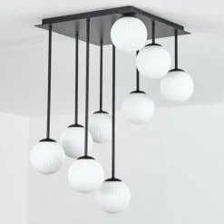 hofstein Chehalis Plafonnier, Boule lumineuse Blanc, 9 lumières