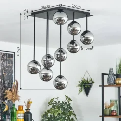 hofstein Chehalis Plafonnier, Boule lumineuse Chrome, Fumé, 9 lumières