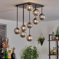 hofstein Chehalis Plafonnier, Boule lumineuse Chrome, Fumé, 9 lumières