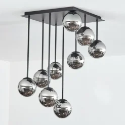 hofstein Chehalis Plafonnier, Boule lumineuse Chrome, Fumé, 9 lumières