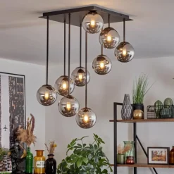 hofstein Chehalis Plafonnier, Boule lumineuse Chrome, Fumé, 9 lumières