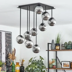 hofstein Chehalis Plafonnier, Boule lumineuse Chrome, Fumé, 9 lumières