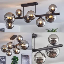 hofstein Chehalis Plafonnier, Boule lumineuse Chrome, Fumé, 8 lumières