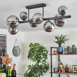 hofstein Chehalis Plafonnier, Boule lumineuse Chrome, Fumé, 8 lumières