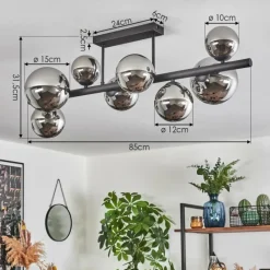 hofstein Chehalis Plafonnier, Boule lumineuse Chrome, Fumé, 8 lumières