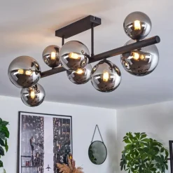 hofstein Chehalis Plafonnier, Boule lumineuse Chrome, Fumé, 8 lumières