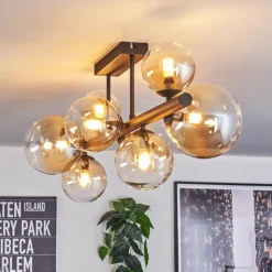 hofstein Chehalis Plafonnier, Boule lumineuse Ambre, Clair, 8 lumières