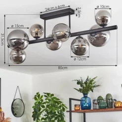 hofstein Chehalis Plafonnier, Boule lumineuse Fumé, 8 lumières