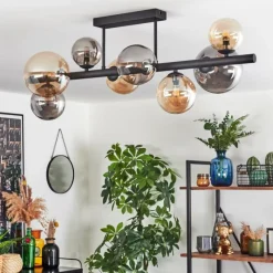 hofstein Chehalis Plafonnier, Boule lumineuse Ambre, Fumé, 8 lumières