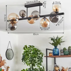 hofstein Chehalis Plafonnier, Boule lumineuse Ambre, Fumé, 8 lumières