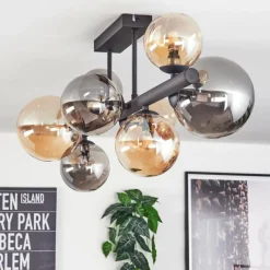 hofstein Chehalis Plafonnier, Boule lumineuse Ambre, Fumé, 8 lumières