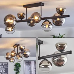 hofstein Chehalis Plafonnier, Boule lumineuse Chrome, Clair, Fumé, 8 lumières