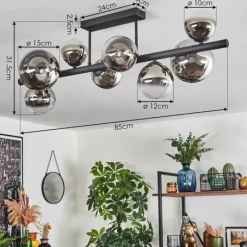 hofstein Chehalis Plafonnier, Boule lumineuse Chrome, Clair, Fumé, 8 lumières